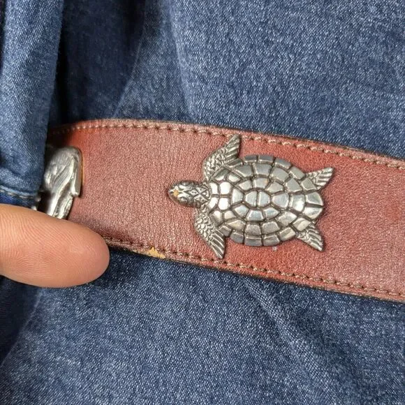 Vintage Zoo Animal Belt Womens 30 Brown Leather Turtle Elephant Tiger Zebra - Picture 14 of 14